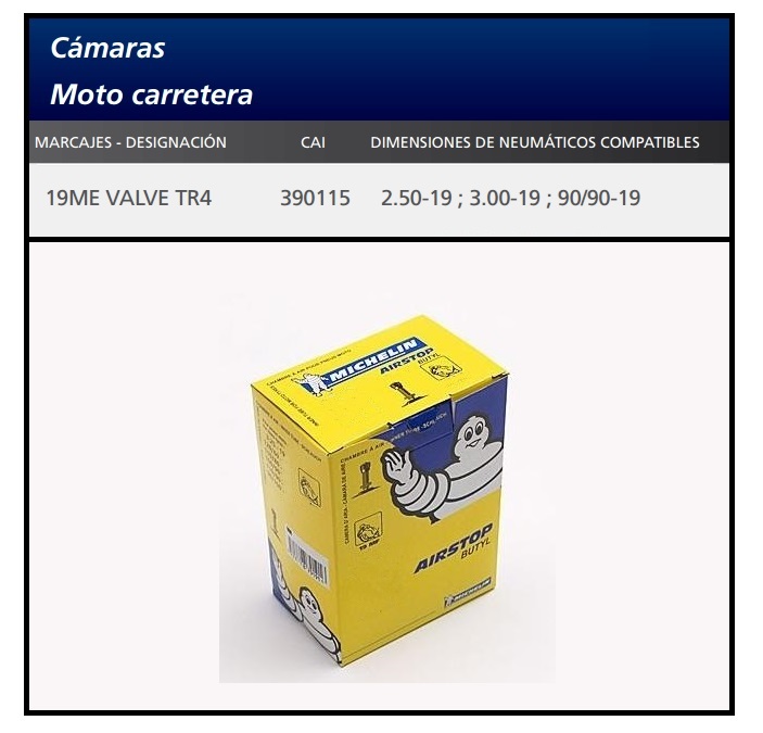 CAMARA MOTO MICHELIN 19ME VALVE TR4